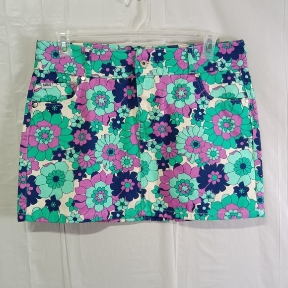 The Ragged Priest UO Exclusive '70s Floral Mini Skirt Blue Pockets Cotton NWT - Picture 2 of 15